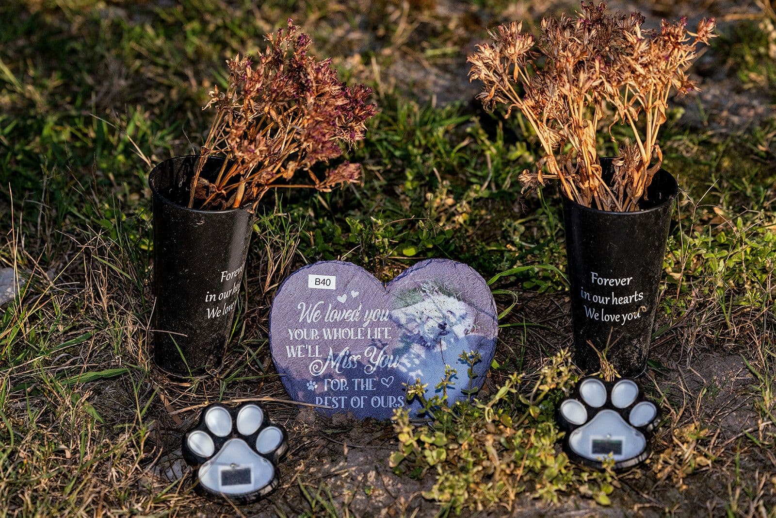 A heart-shaped plaque with paw prints